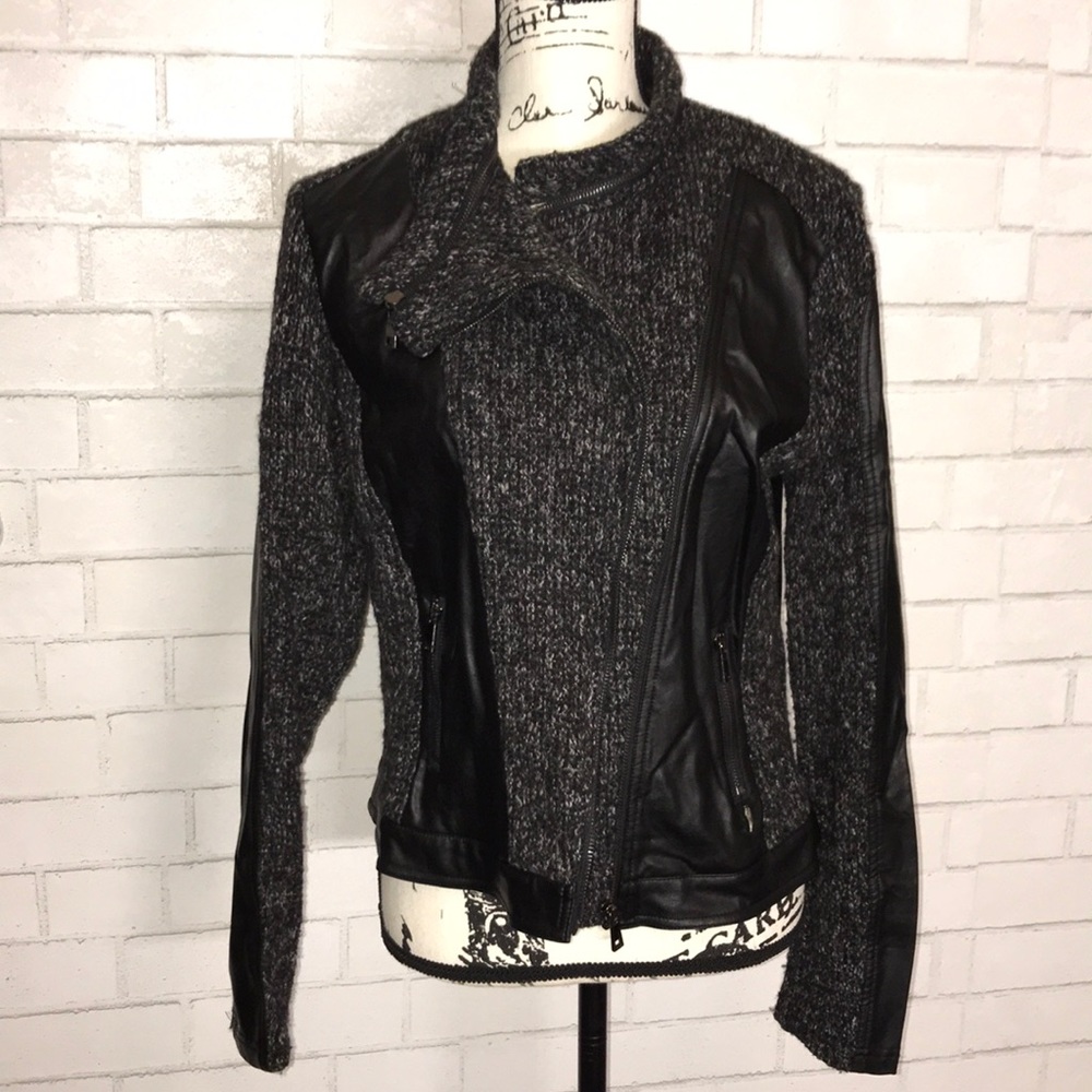 Coster Copenhagen tweed and leather moto jacket
